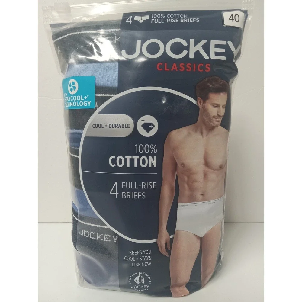 Jockey Men's 4 pack Full Rise Cotton Briefs Size 40 Blues